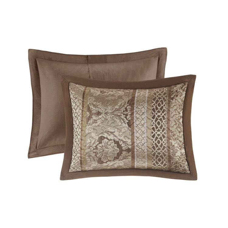 5 Piece Reversible Jacquard Bedspread Set Brown Gold Queen