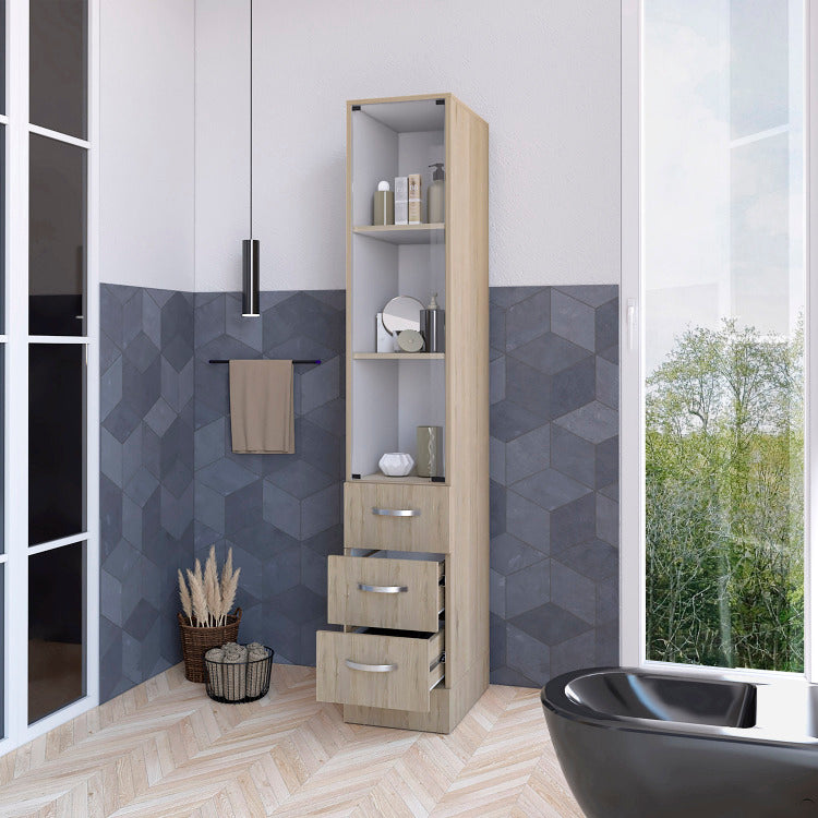 Preston Linen Cabinet, Three Shelves, Four Drawers