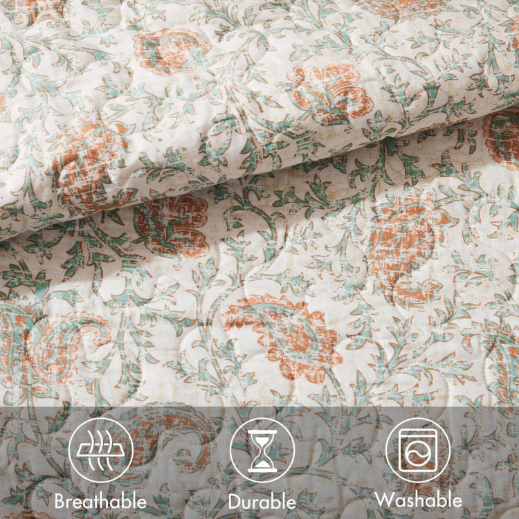 6 Piece Cotton Percale Quilt Set With Throw Pillows Coral Full Queen