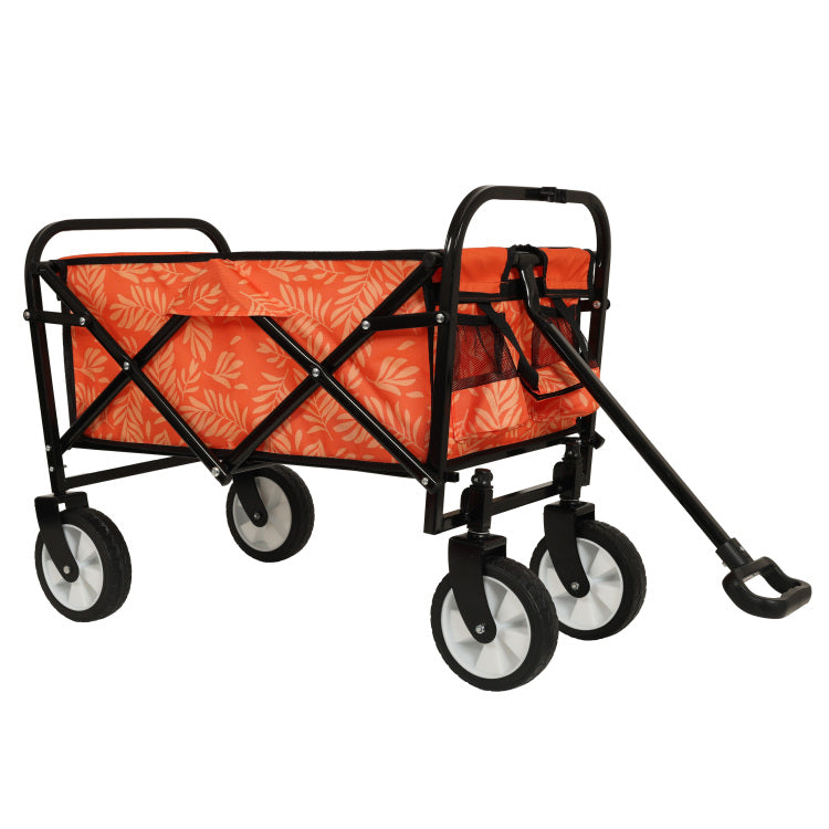Minimeetall Colorful Collapsible Foldable Wagon Cart With Strapping System, Beach Wagon ,Utility Wagon Grocery Cart Camping Shopping Sports Gardeing Fishing Supports 225Lbs,Orange Leaf