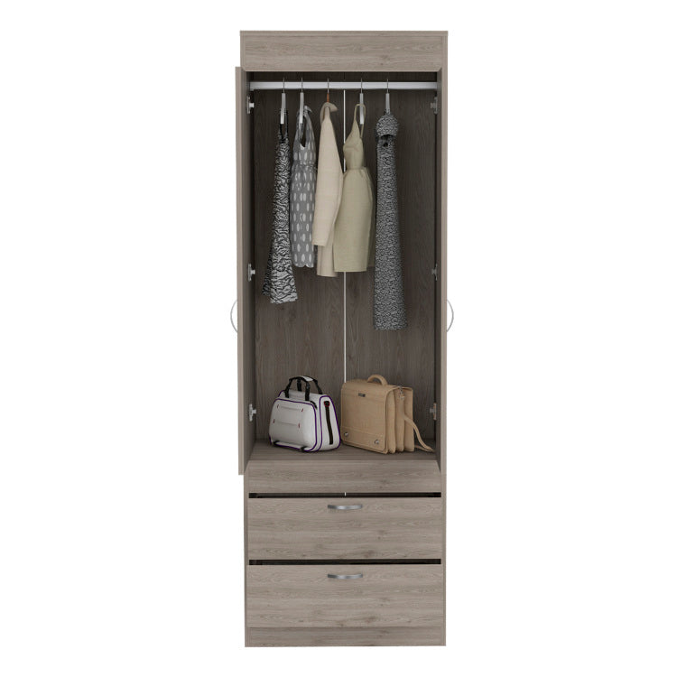 Lisboa Armoire, Rod, Double Door, Two Drawers, Metal Handles Light Gray