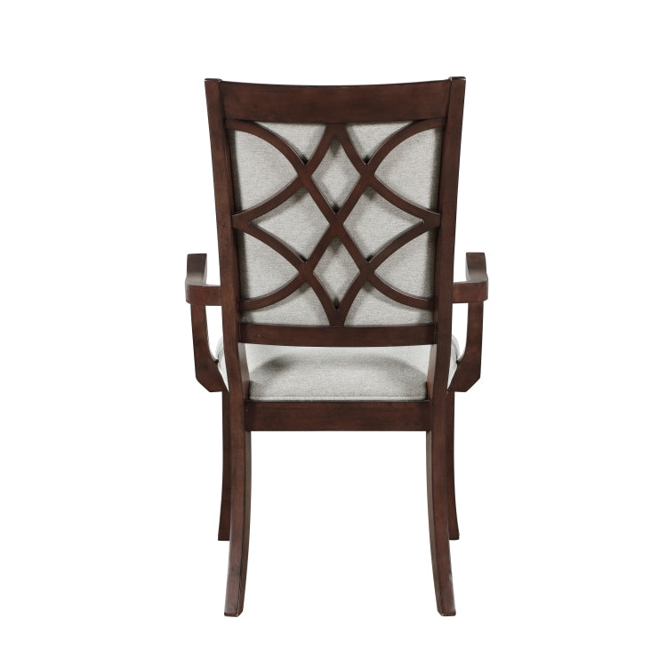 Traditional Dining Armchairs Set Of 2Pc, Cherry Finish Wooden Beige Upholstered Seat Formal Chairs Dinng Room Furniture