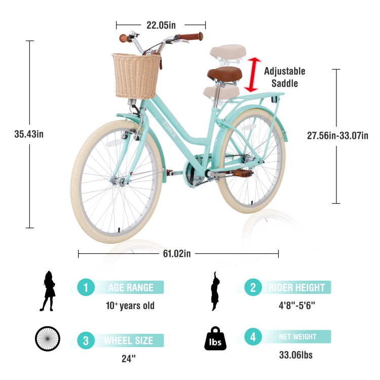 Steel Frame,Multiple Colors, For 10 Years Old Girls Bike,24 Inch Wheel