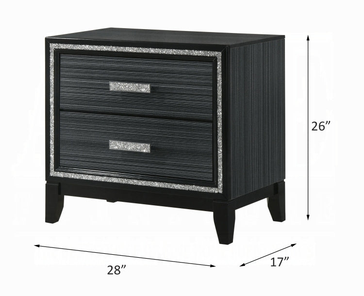 Contemporary Bedroom Furniture Black Finish Nightstand With Two Drawers Wooden 1Pc Shimmering Silver Trim Accent