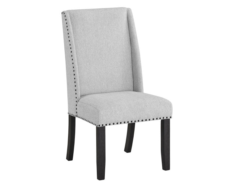 7Pc Dining Set Contemporary Style White Faux Marble Rectangular Table Top Dove Gray Upholstery Chairs Nailhead Tufted Black Finish Wooden Solid Wood Dining Room Furniture