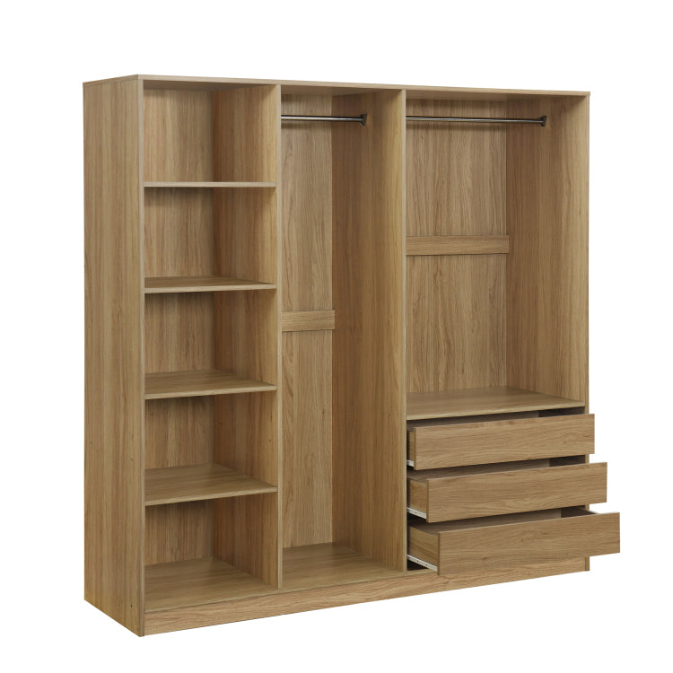 Doorless Wooden Storage Wardrobe For Dedroom With Shelves And 3 Drawers,Nature