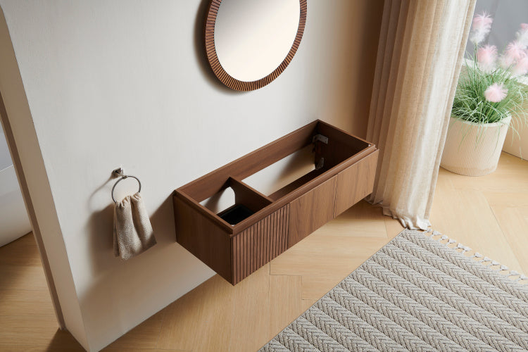 48" Muri Brown Oak Woodgrain Plywood Cabinet With Double Doors And One Drawer, No Basin And Top, No Faucet And Sink Cover