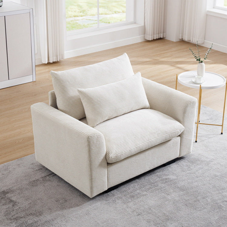 Beige Corduroy Deep Seat Single Sofa Accent Chair,Deep Seat Couch With Waist Pillow For Living Room Apartment Office