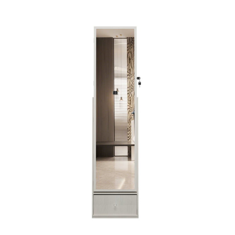 360 Swivel Jewelry Cabinet With Full Length Mirror, 360 Rotating Standing Jewelry Armoire Organizer, Lockable Storage Cabinet, Interior Lighted Mirror And Storage Drawers, White