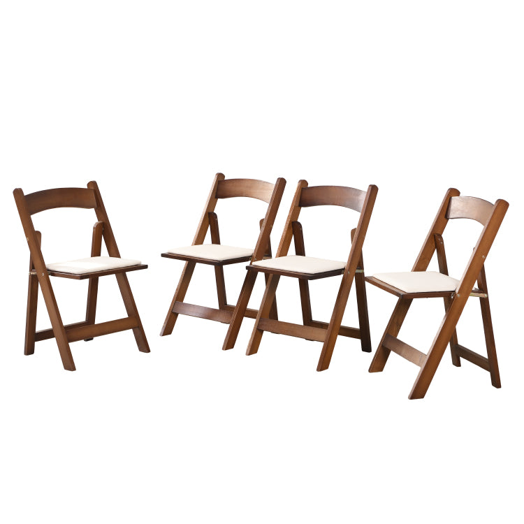 Upholstered Folding Chair, Space Saving, Easy To Carry, 4Pcs, Walnut Shelf Beige Cushion,Dining Room