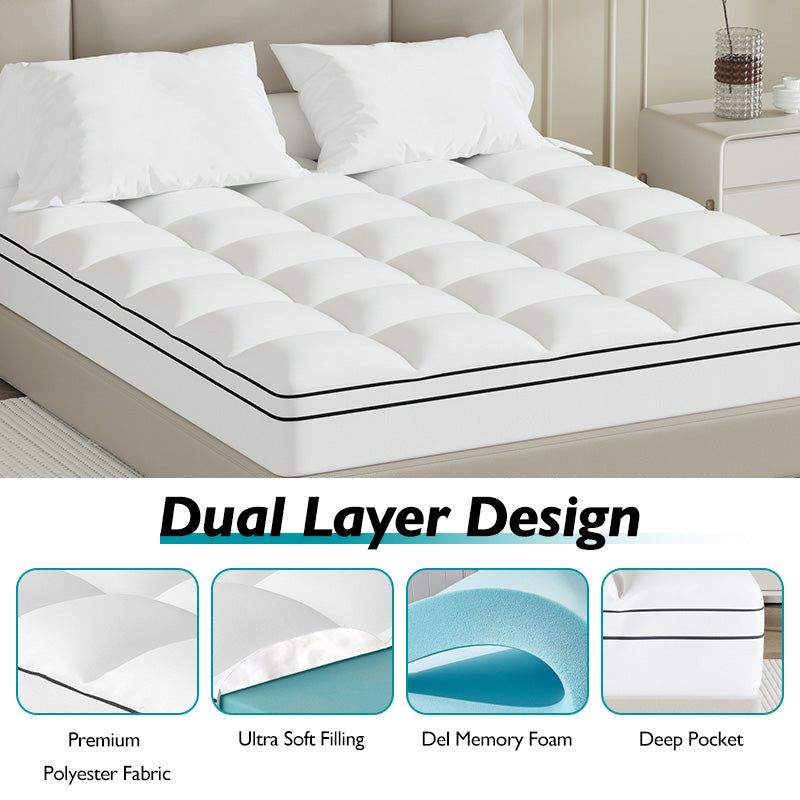Memory Foam Mattress Topper Queen Size, Dual Layer 4 Inch Mattress Pad,2 Inch Gel Memory Foam Plus 2 Inch Pillow Top Cover With 8 21 Inch Deep Pocket