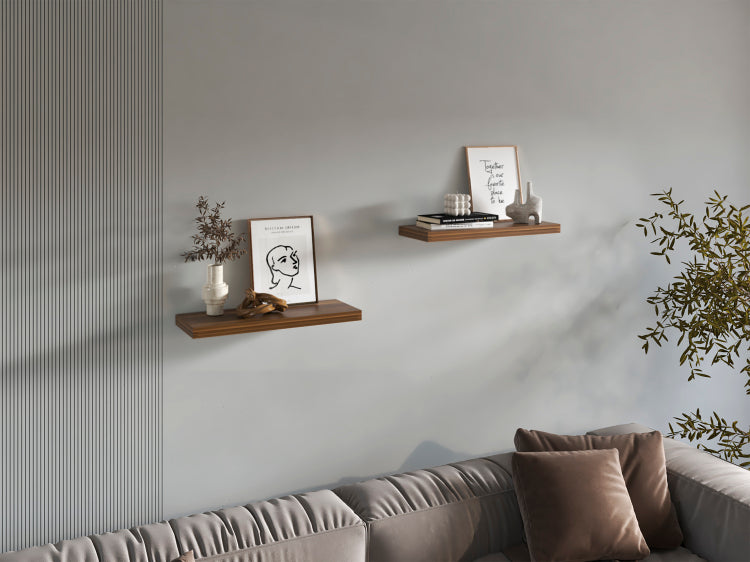 Floating Shelves, Walnut, 2 Shelves, 1.50" H
