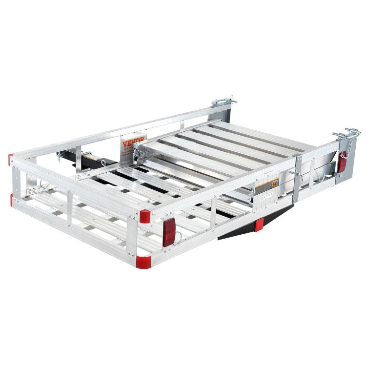 Hitch Mount Cargo Carrier, 45.3" X 25.6" Aluminum Hitch Cargo Rack With Folding Ramp, Hitch Rack Basket With Stabilizer And Straps, 500Lbs Mobility Scooter Carrier Fit 2" Hitch Receiver