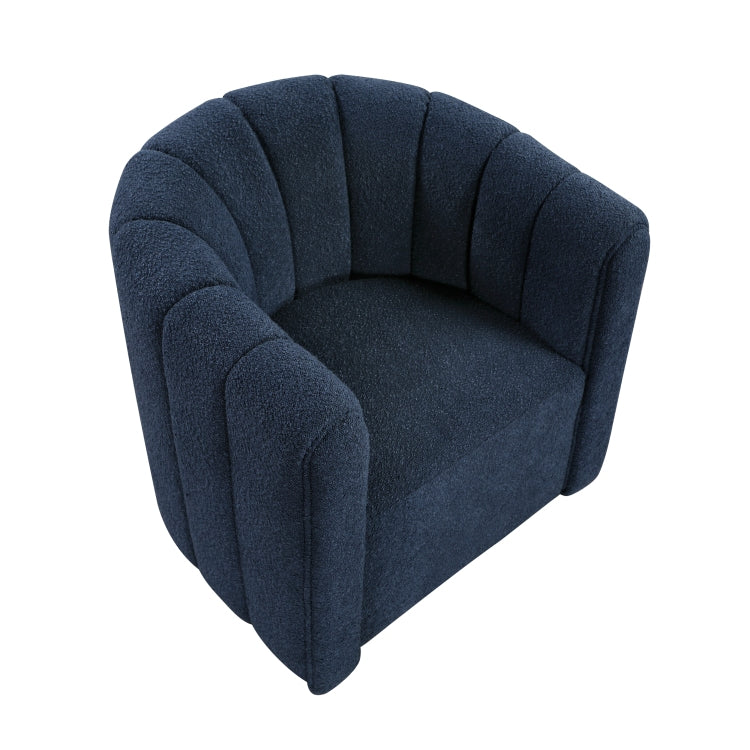 Modern Contemporary Swivel Chair With Ottoman Blue Boucle Fabric Upholstery Solid Wood Living Room Furniture