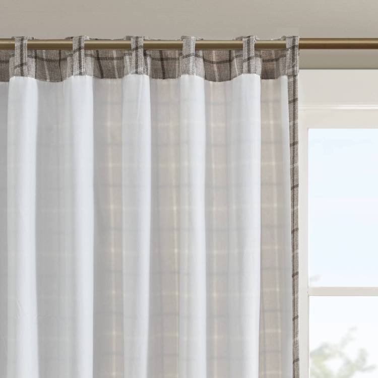 1 Piece 50X63" Plaid Rod Pocket And Back Tab Curtain Panel With Fleece Lining,Brown