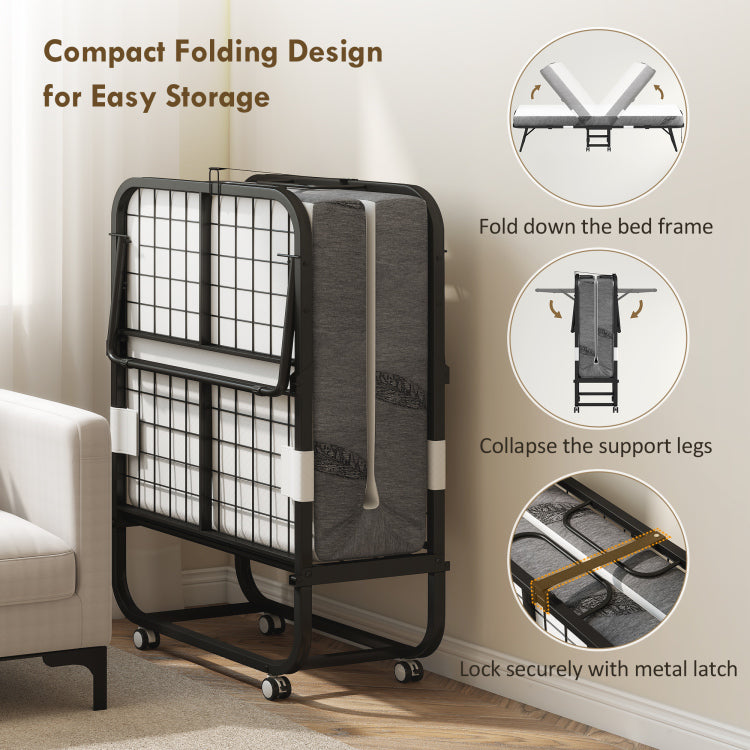 Folding Bed With Mattress For Adults, Single Size, Portable Foldable Bed With Memory Foam Mattress & Steel Frame