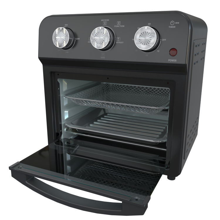 12.5 Quart Air Fryer Convection Toaster Oven, 1500W, 4 Cooking Modes, 7 In 1 Multifunction With Roast, Bake, Grill, Broil, Toast, Dehydrate, Defrost, Stainless Steel, Black