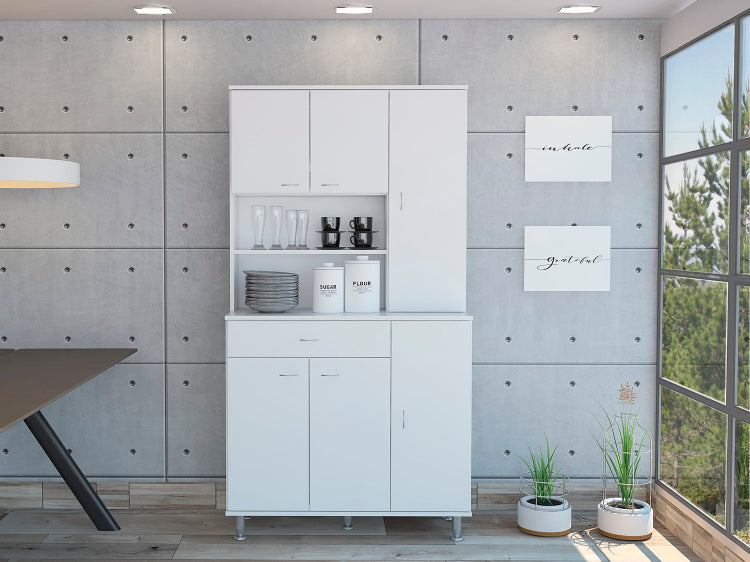 Venice 90 Pantry Cabinet, Multiple Cabinets, One Drawer, Two Open Shelves