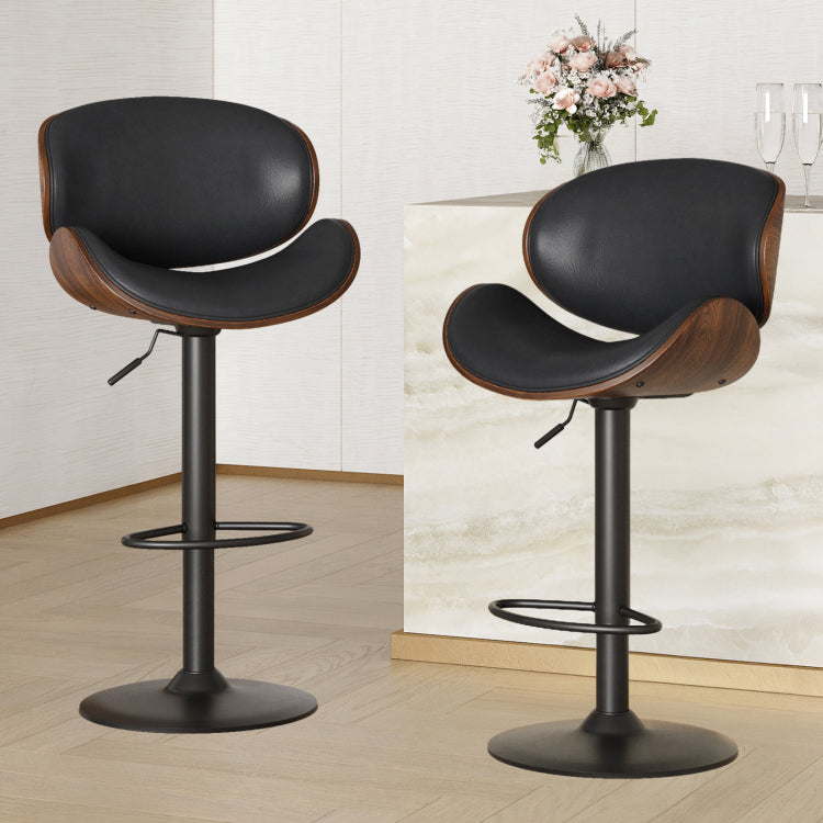 Swivel Bar Stools Set Of 2 Adjustable Height Bentwood Barstools With Pu Leather Upholstered Seat, Backrest And Footrest,Modern Kitchen Counter Chairs For Bar, Dining Room