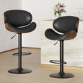 Swivel Bar Stools Set Of 2 Adjustable Height Bentwood Barstools With Pu Leather Upholstered Seat, Backrest And Footrest,Modern Kitchen Counter Chairs For Bar, Dining Room