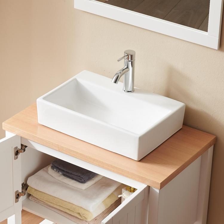 20.6" Square Ceramic Vessel Sink Premium White Above Counter Basin