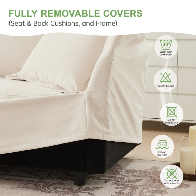 Upholstered Slipcovered Armchair With Ottoman, Deep Seat Armchair W Wide Ottoman For Living Room, Armchair Sets With Large Soft Pillows Set Of 2 ,Chenille Fabric,Cream
