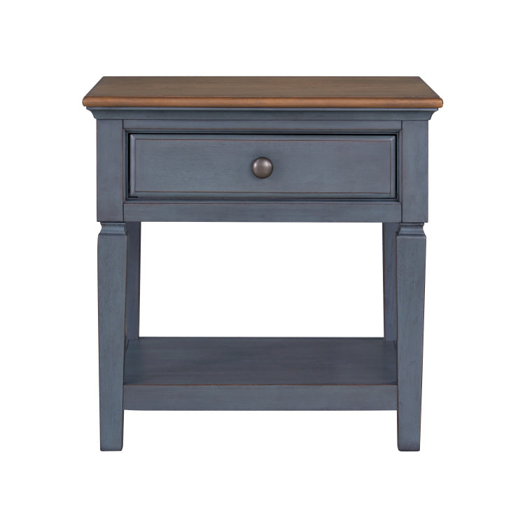 Americana 24 Inch End Table, Corduroy Blue Finish, Minimal Assembly Required