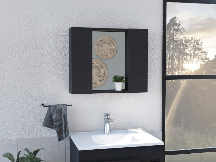 Artemisa Medicine Cabinet, Double Door, Mirror, One External Shelf Black