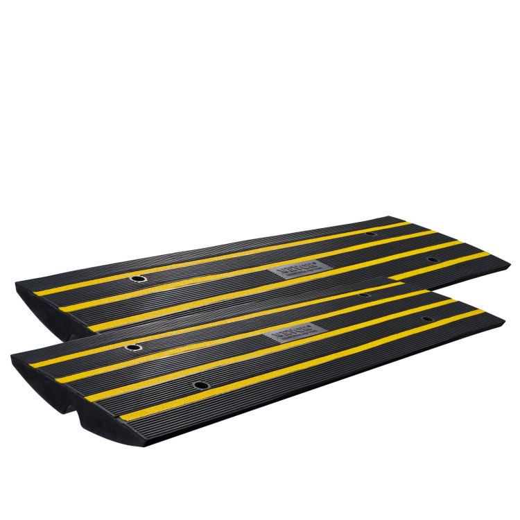 Rubber Curb Ramp For Driveway 2 Pack, 15T Heavy Duty Sidewalk Curb Ramp, 2.6" Rise Height Cable Cover Curbside Bridge Ramp For Garage For Low Cars, Wheelchairs