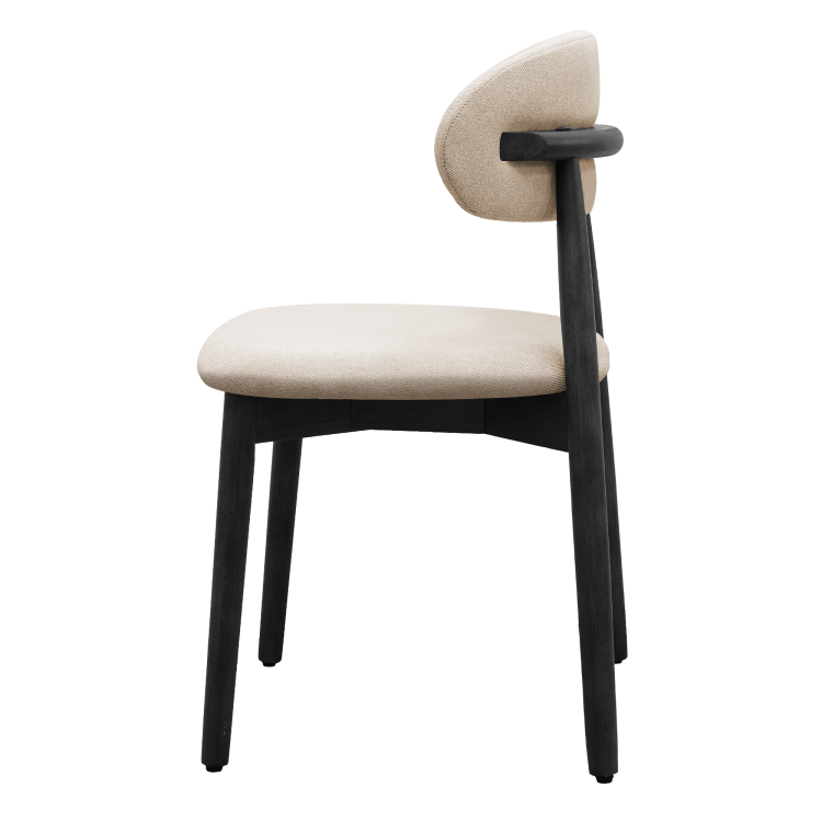 Beige Cotton Linen Fabric Upholstered Dining Chair With Black Solid Wood Legs, Armless Chair Set Of 4 For Kitchen, Restaurant, Living, Meeting Room