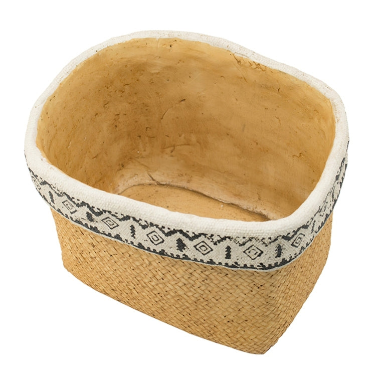 Set Of 2 Rectangular Basket Planters With Geometric Trim, L:10.5X8.5X8" S:7.5X5.5X6.5"