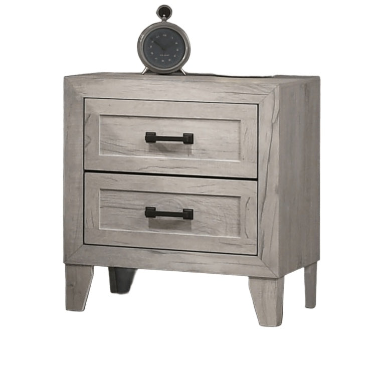 Bedside Table White Wash Finish Striking Elegant 1Pc Nightstand Contemporary Style Black Bar Pull 2 Drawers