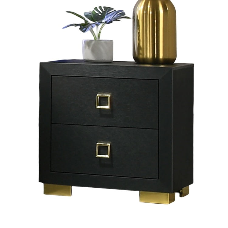 Gorgeous Black 1Pc Nightstand Square Pull Handle Metal Legs Bedside Table Bedroom Furniture