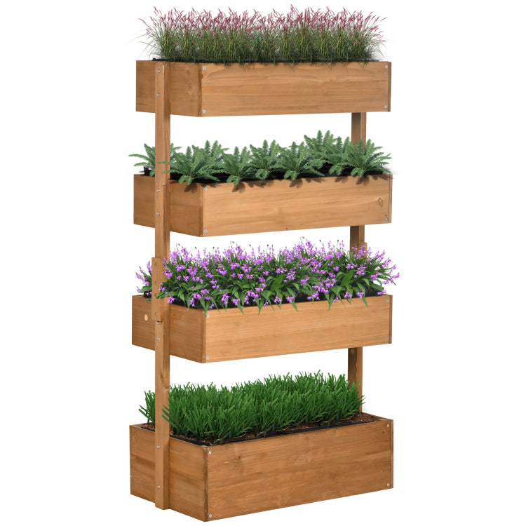 Outsunny Vertical Garden Planter, Wooden 4 Tier Planter Box, Self Draining With Non Woven Fabric For Outdoor Flowers, Vegetables And Herbs, Orange