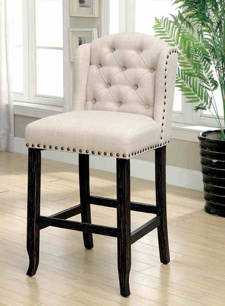 Rustic Style 2Pc Counter Height Chair Bold Distressed Wing Back Antique Black And Beige Finish Dining Room