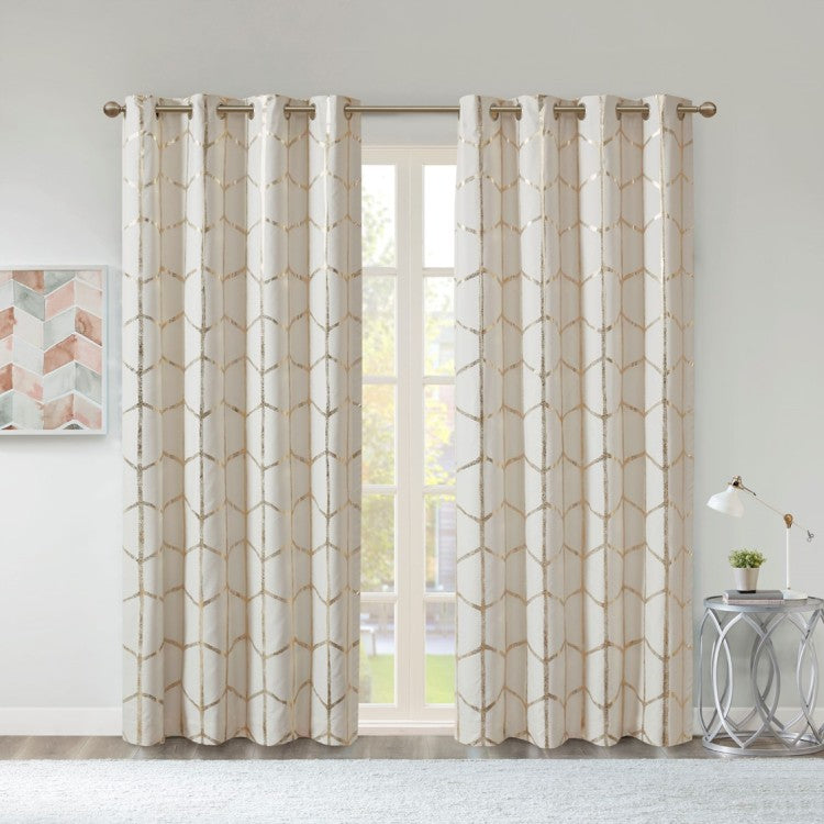 Total Blackout Metallic Print Grommet Top Curtain Panel Only 1 Pc Panel