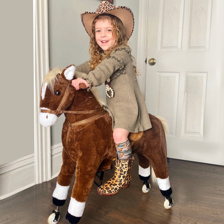 Qaba Kids Ride On Walking Horse With Easy Rolling Wheels, Soft Huggable Body, & A Large Size For Kids 5 16 Years