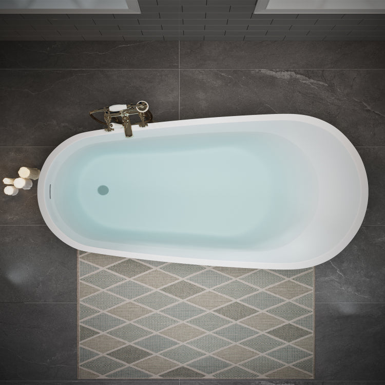 63" Acrylic Freestanding Bathtub, Stylish Deep Soaking Bathtub With Pop Up Drain & Integrated Overflow, Contemporary Stand Alone Bath Tub For Bathroom Spa Or Home Upgrade, Glossy White Th 26A04 63