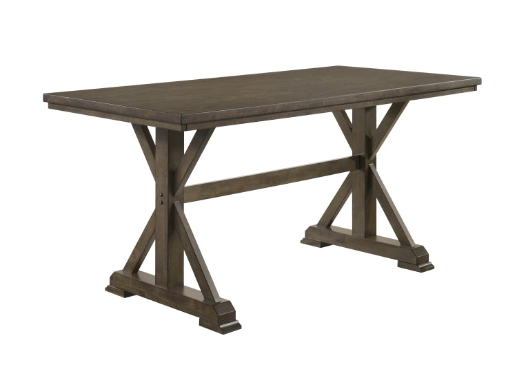 5Pc Counter Height Dining Set Beautifully Crafted Dining Table Robust Trestle Base Upholstered Chair Rich Wood Finish Natural Charm Dining Room Furniture Rustic Brown