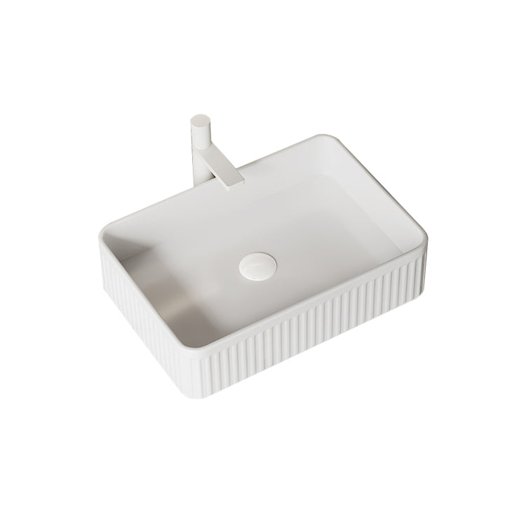 20'' Bathroom Sink, Rectangular Striped Vessel Ceramic Basin Without Faucet, No Cabinet, White