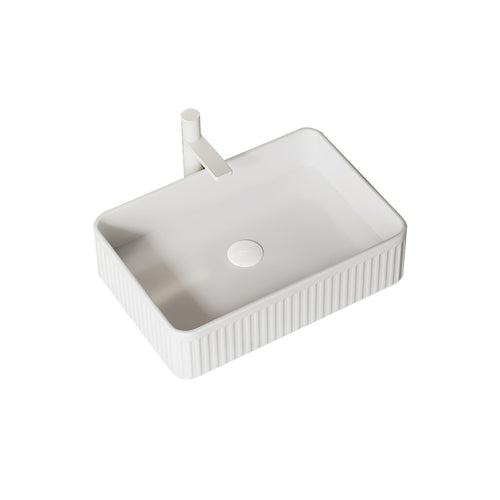 20'' Bathroom Sink, Rectangular Striped Vessel Ceramic Basin Without Faucet, No Cabinet, White