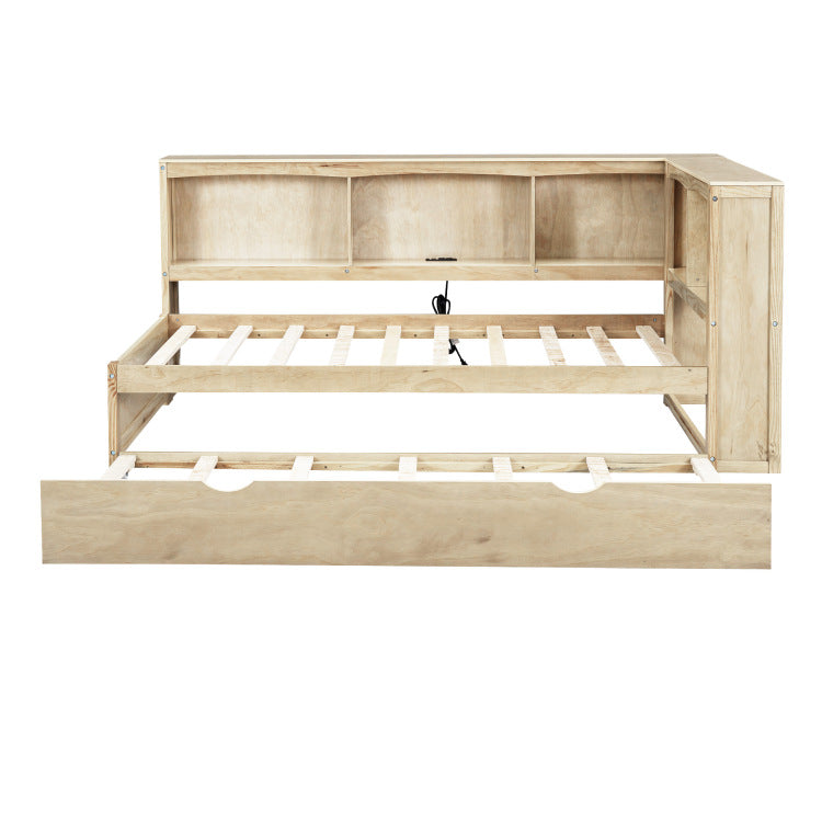 Twin Size Daybed With Trundle, Storage Cabinets And Usb Ports, Wood Color