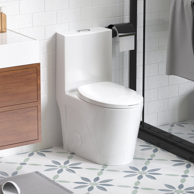 1.1 1.6 Gpf Tornado Flush One Piece Toilet For Bathrooms,Siphonic S Trap 12",Elongated Bowl With Soft Close Seat,Powerful Dual Flush Map 1000G,Comfort Chair Seat Ada Height 17",Glossy White Gw 001