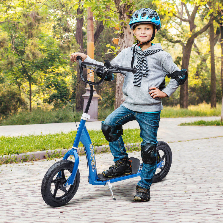 Homcom Kick Scooter For Kids 5 12 Years Old, Big Wheel Kids Scooter With Adjustable Height Handlebar, Non Slip Footplate, Rear Brake, Blue