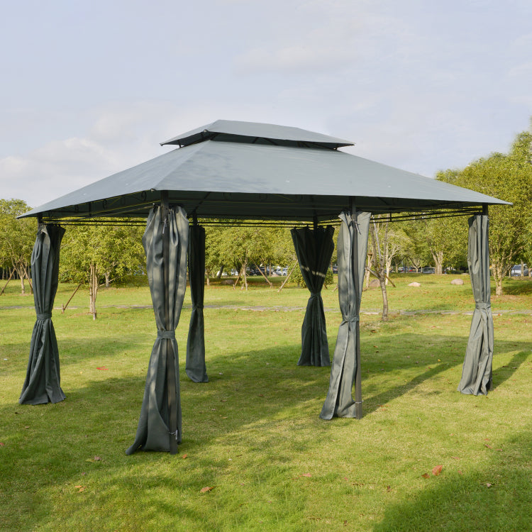 Outsunny 10' X 13' Patio Gazebo, Outdoor Gazebo Canopy Shelter With Curtains, Vented Roof, Steel Frame For Garden, Lawn, Backyard And Deck, Sage Gray