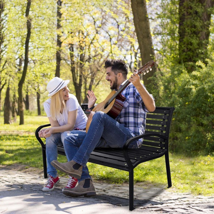 45.7In. Patio Bench Black Steel And Wpc