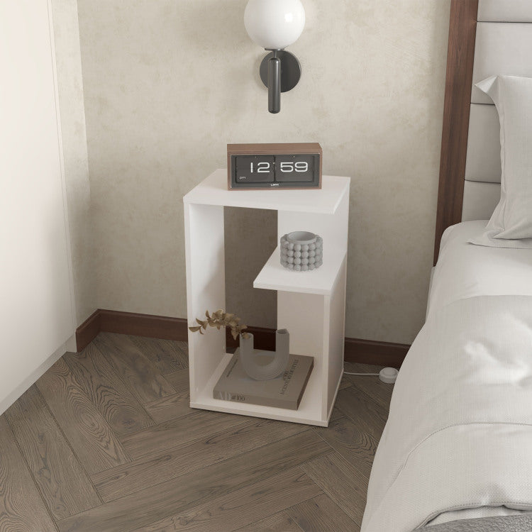 Vega Side Table In Melamine With Open Storage, White