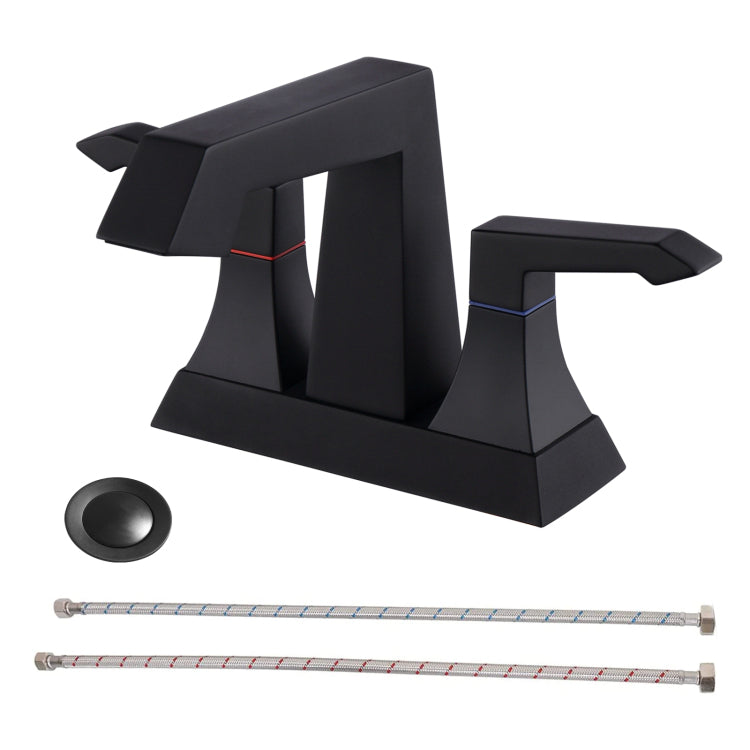 2 Handle Heavy Duty Bathroom Faucet With Drain And Supply Kits, Modern Style Lavatory Deck Mounted Faucet Matte Black 4001 Mb