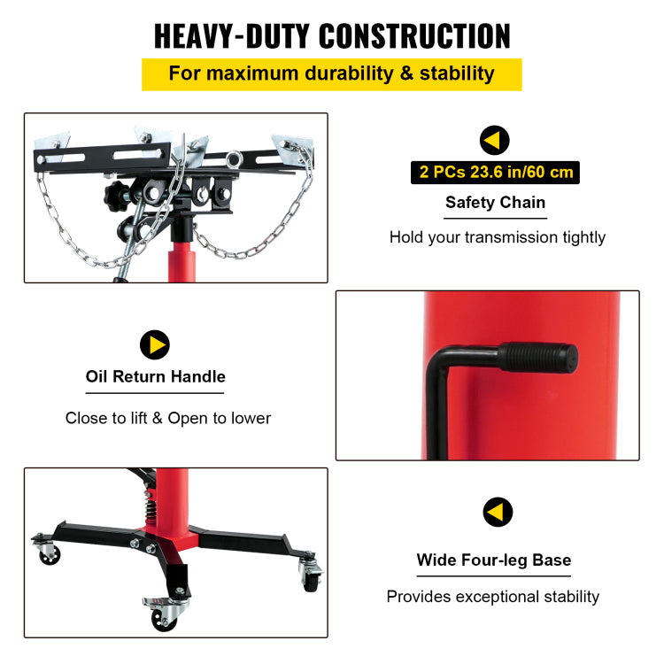 Transmission Jack,3 5 Ton 1322 Lbs Capacity Hydraulic Telescopic Transmission Jack, 2 Stage Floor Jack Stand With Foot Pedal, 360 Swivel Wheel, Garage Shop Lift Hoist, Red