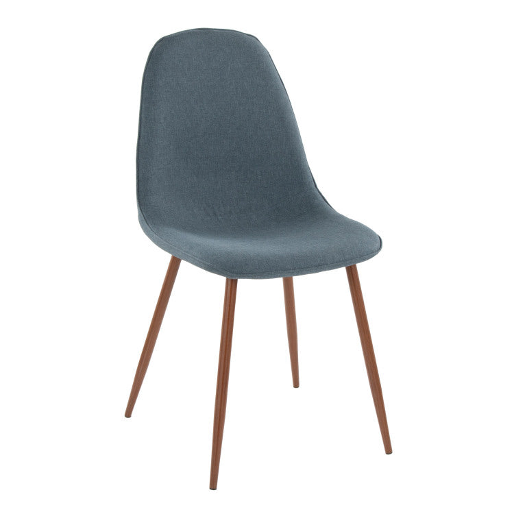 Mid Century Modern Dining Accent Chair In Walnut And Blue Fabric Set Of 2